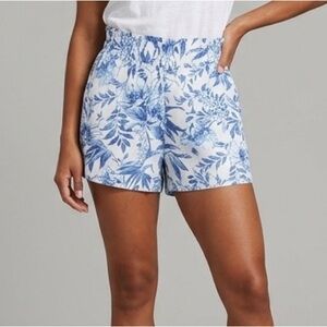 LOFT White and Blue Leaf-Print High Waist Women's Shorts